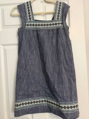 Faherty Navy Chambray Embroidered Girls' Sundress
